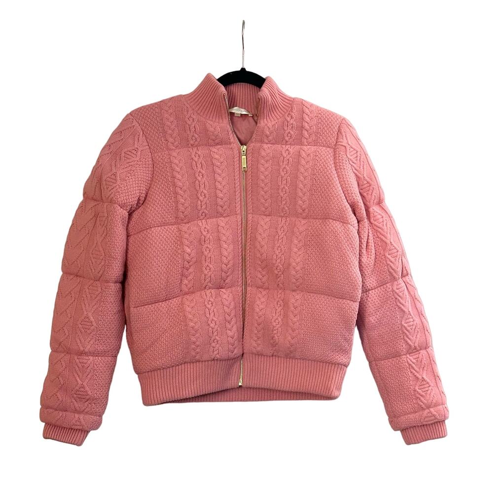 LoveShackFancy Andora Powder Blush Cable Knit Bomber Jacket - XS - Picture 4 of 7